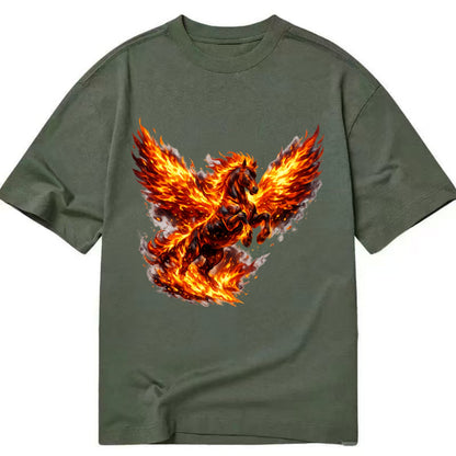 PHOENIX FIRE HORSE | Horse emerging from flames like phoenix | Rebirth - Classic T-shirt - Army Green