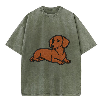 Dachshund - Red smooth relaxed lying dow Vintage T-shirt - Army Green