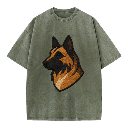Belgian Tervuren - Fawn with black overlay embroidered design - Vintage T-shirt - Army Green