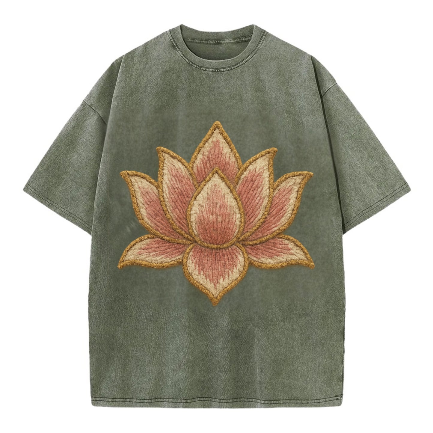 Lotus Flower - Vintage T-shirt - Army Green