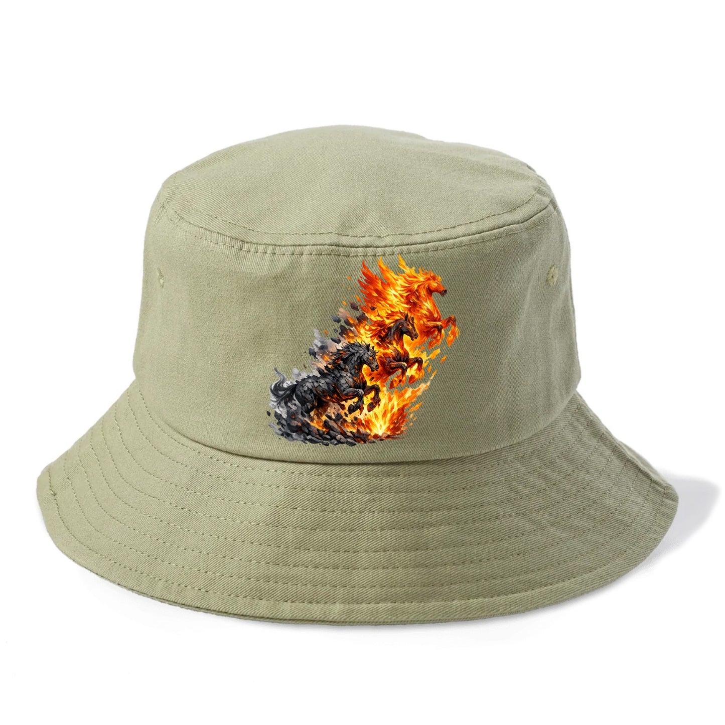 INFERNO STALLION | Horse made entirely of living flames | Blazing mane and tail | Fire - Bucket Hat - Army Green
