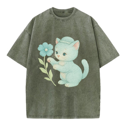 Aqua Kitten - Vintage T-shirt - Army Green