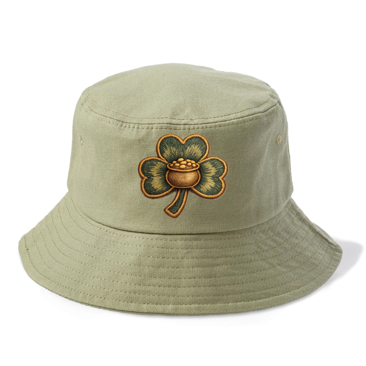 ST PATRICKS CLOVER - lucky clover with gold in green and gold , Irish luck - Bucket Hat - Army Green