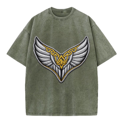VALKYRIE WINGS - warrior maiden wings in silver and gold , Norse myth - Vintage T-shirt - Army Green