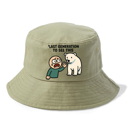 Person waving goodbye to polar bear - "Last generation to see this" - extinction grief - Bucket Hat - Army Green