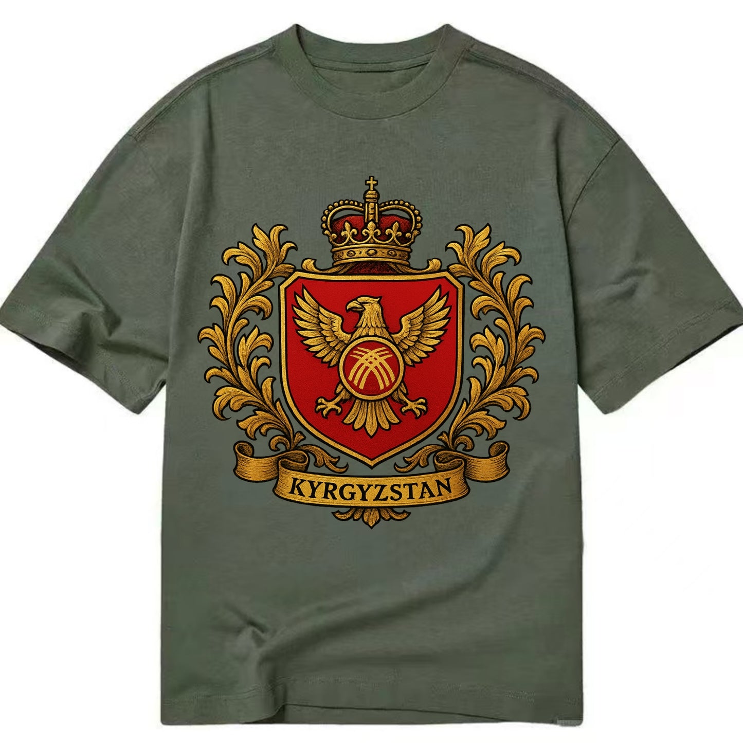 Kyrgyzstan Heritage Badge  - Classic T-shirt - Army Green