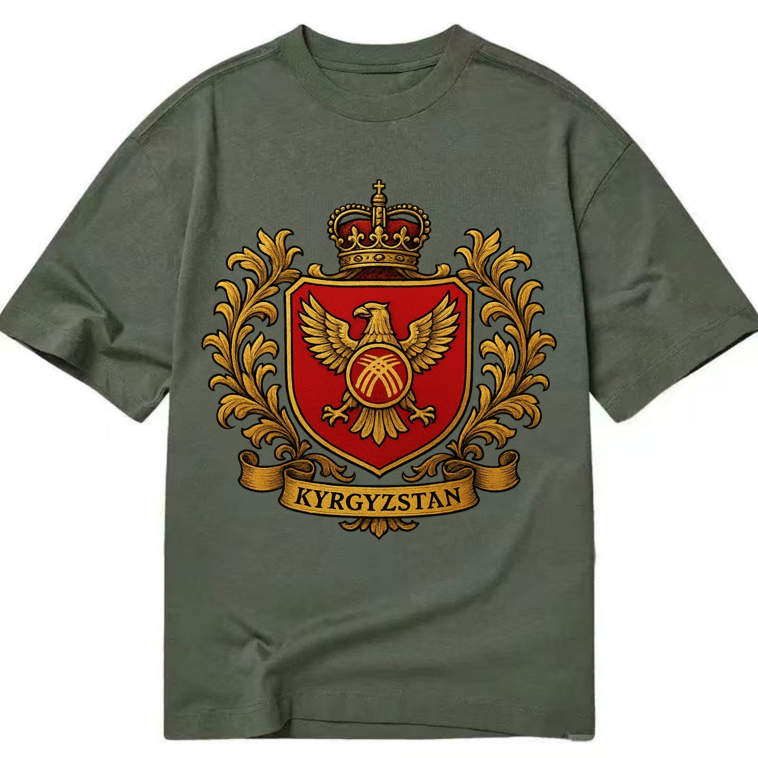 Kyrgyzstan Heritage Badge  - Classic T-shirt - Army Green