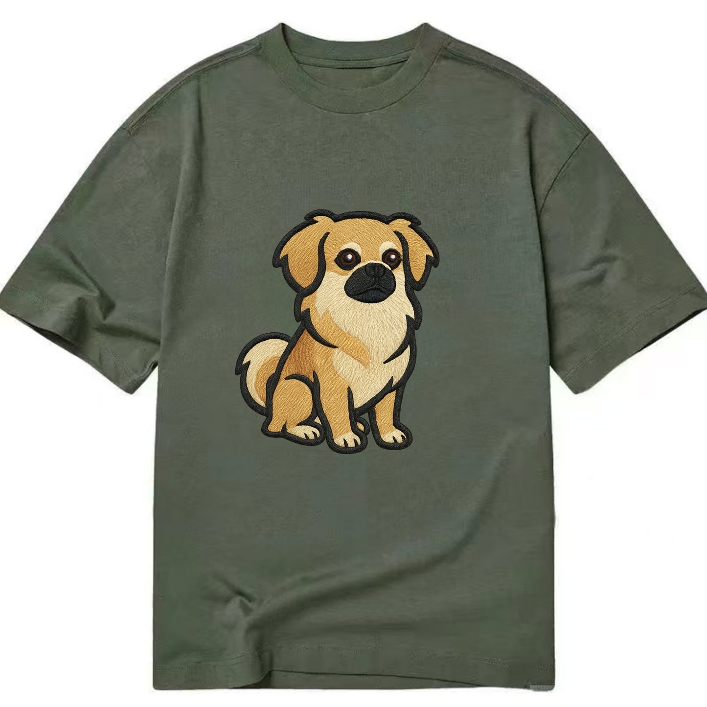 Tibetan Spaniel - Fawn small dog embroidered design - Classic T-shirt - Army Green