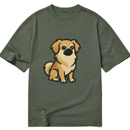 Tibetan Spaniel - Fawn small dog embroidered design - Classic T-shirt - Army Green