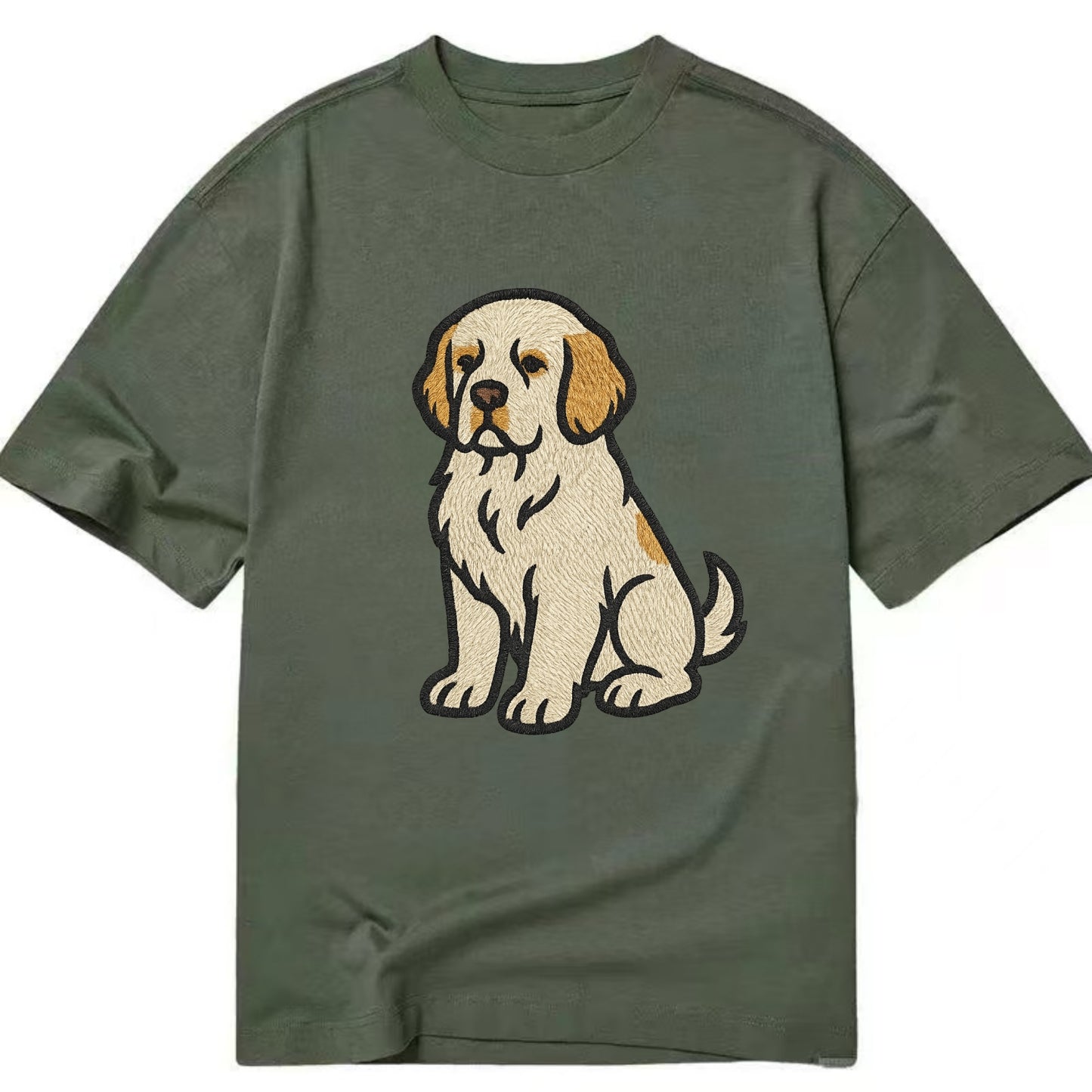 Clumber Spaniel - White with lemon markings embroidered pose - Classic T-shirt - Army Green