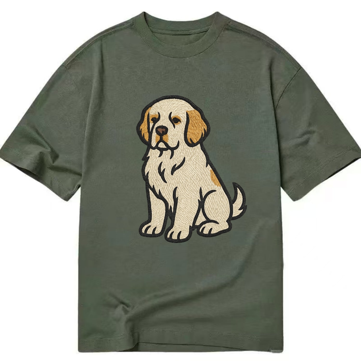Clumber Spaniel - White with lemon markings embroidered pose - Classic T-shirt - Army Green