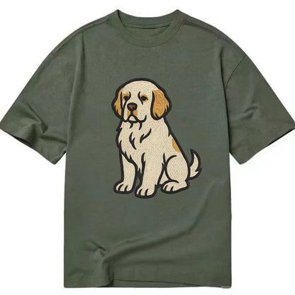 Clumber Spaniel - White with lemon markings embroidered pose - Classic T-shirt - Army Green