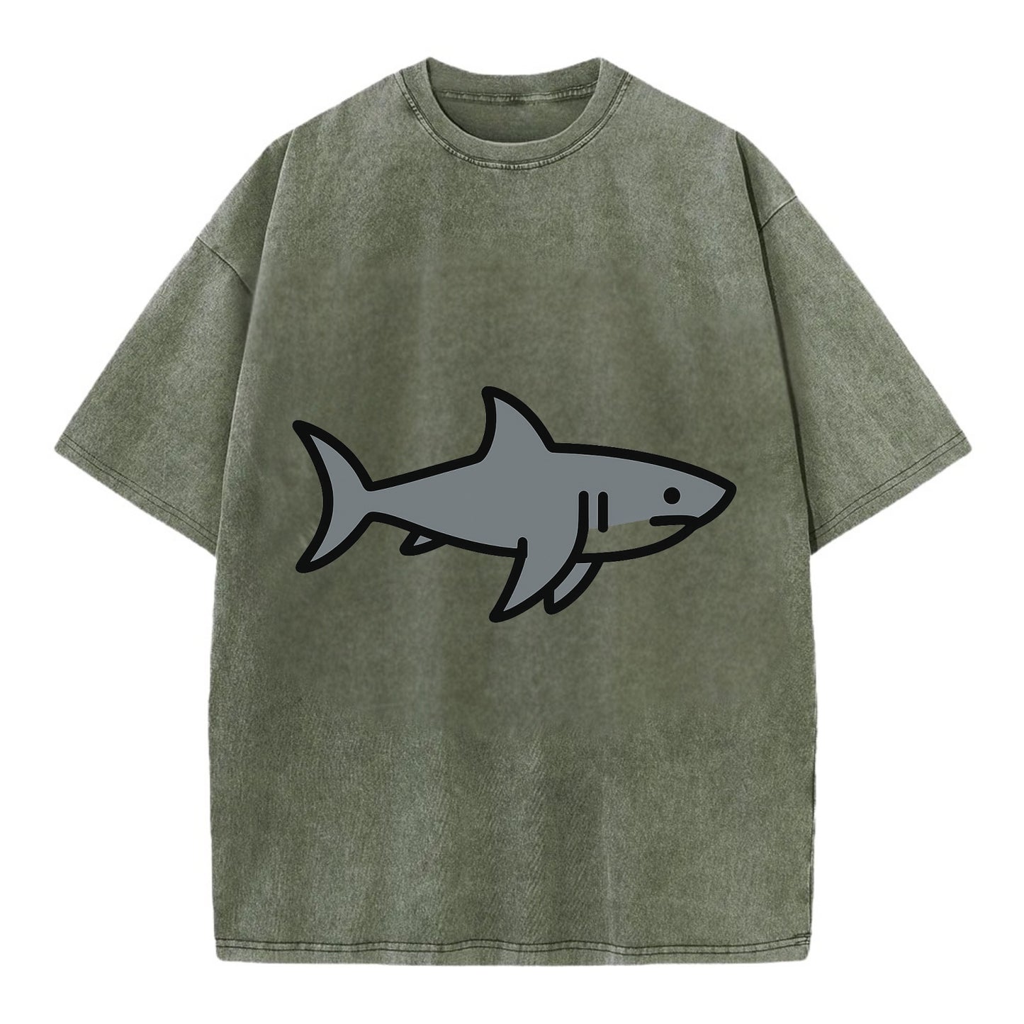 Great White Shark - Gray predator flat side profile - Vintage T-shirt - Army Green