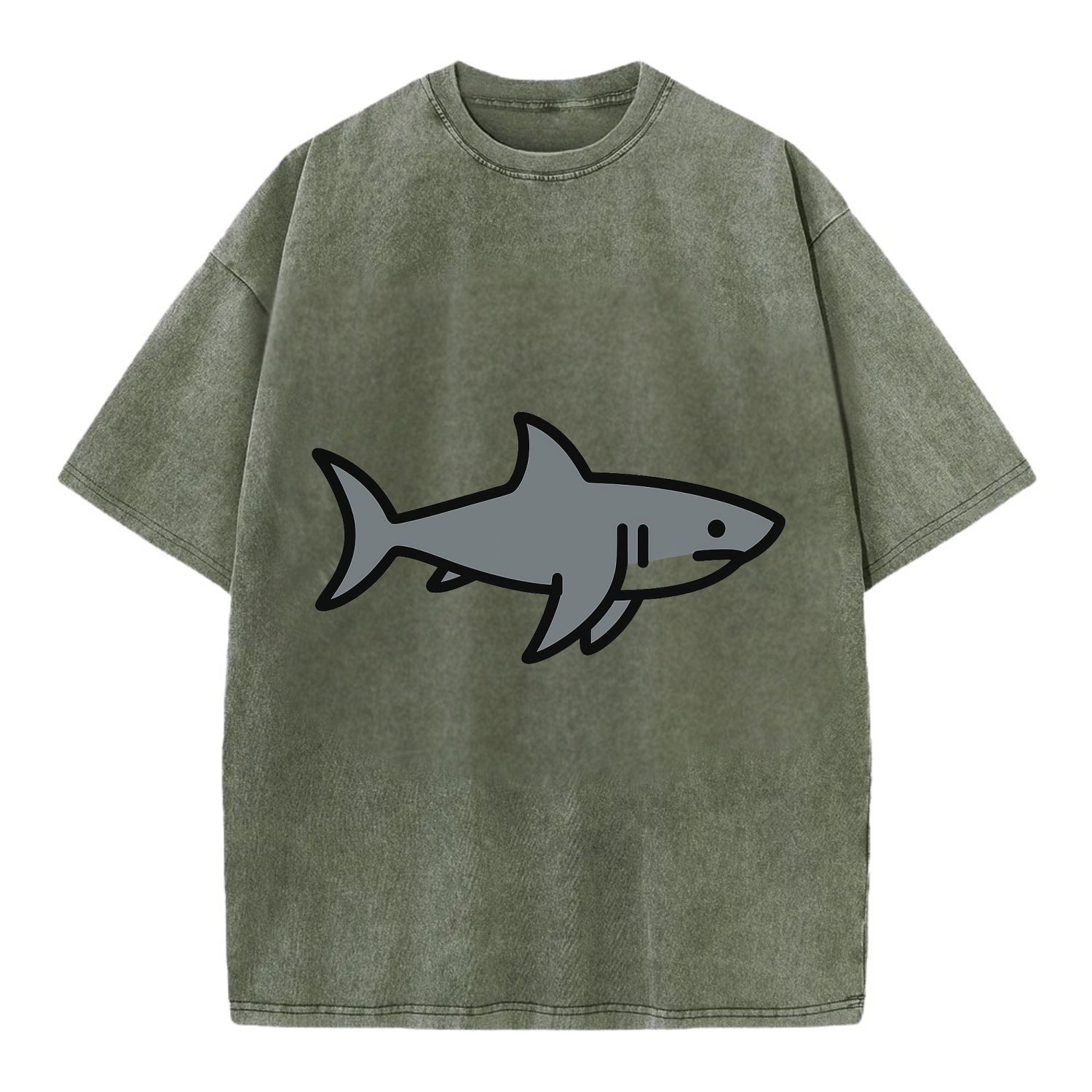 Great White Shark - Gray predator flat side profile - Vintage T-shirt - Army Green