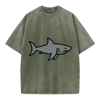 Great White Shark - Gray predator flat side profile - Vintage T-shirt - Army Green
