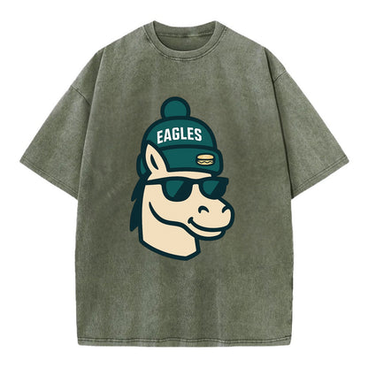 Philadelphia Horse wearing Eagles beanie with cheesesteak patch and wayfarer - Vintage T-shirt - Army Green