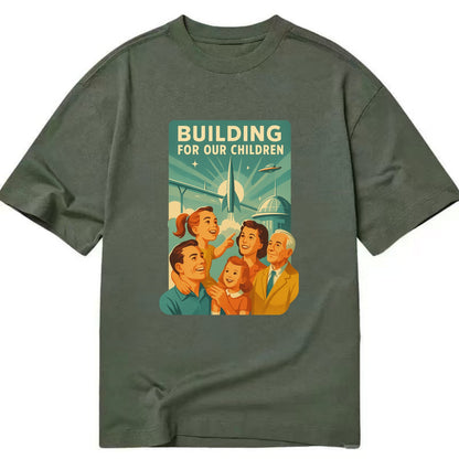 Multiple generations celebrating progress together - "Building for Our Children" - Classic T-shirt - Army Green