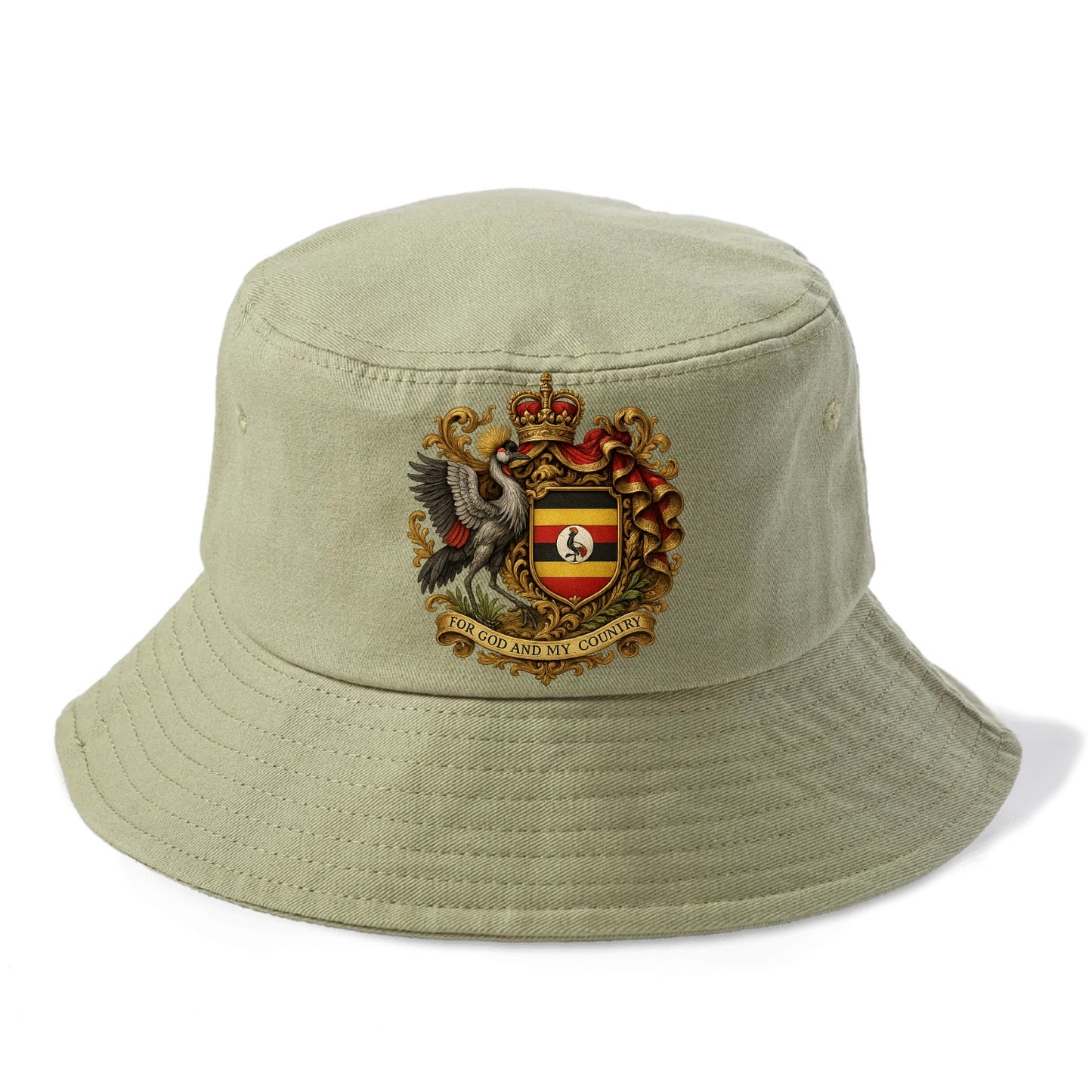 Uganda Crested Crane Emblem  - Bucket Hat - Army Green