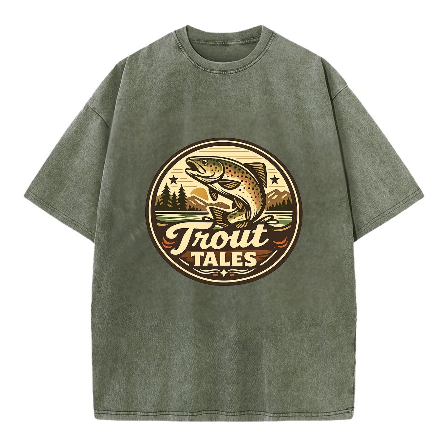 Trout Tales Adventure Emblem - Vintage T-shirt - Army Green