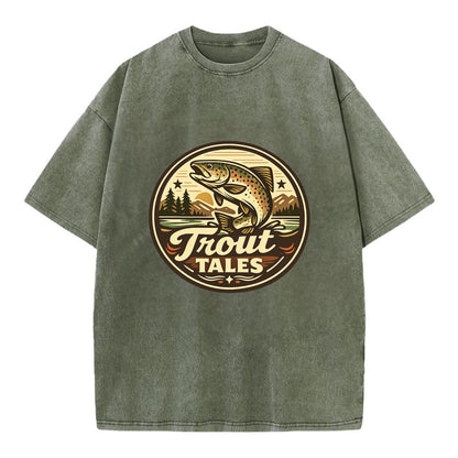 Trout Tales Adventure Emblem - Vintage T-shirt - Army Green
