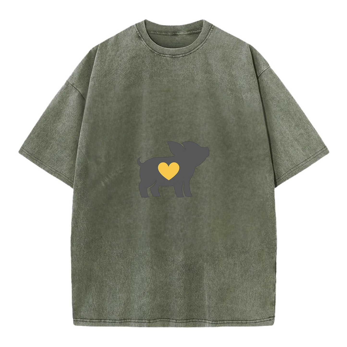 SMALL BUT BRAVE | Tiny piglet silhouette | Big heart within | Courage despite - Vintage T-shirt - Army Green