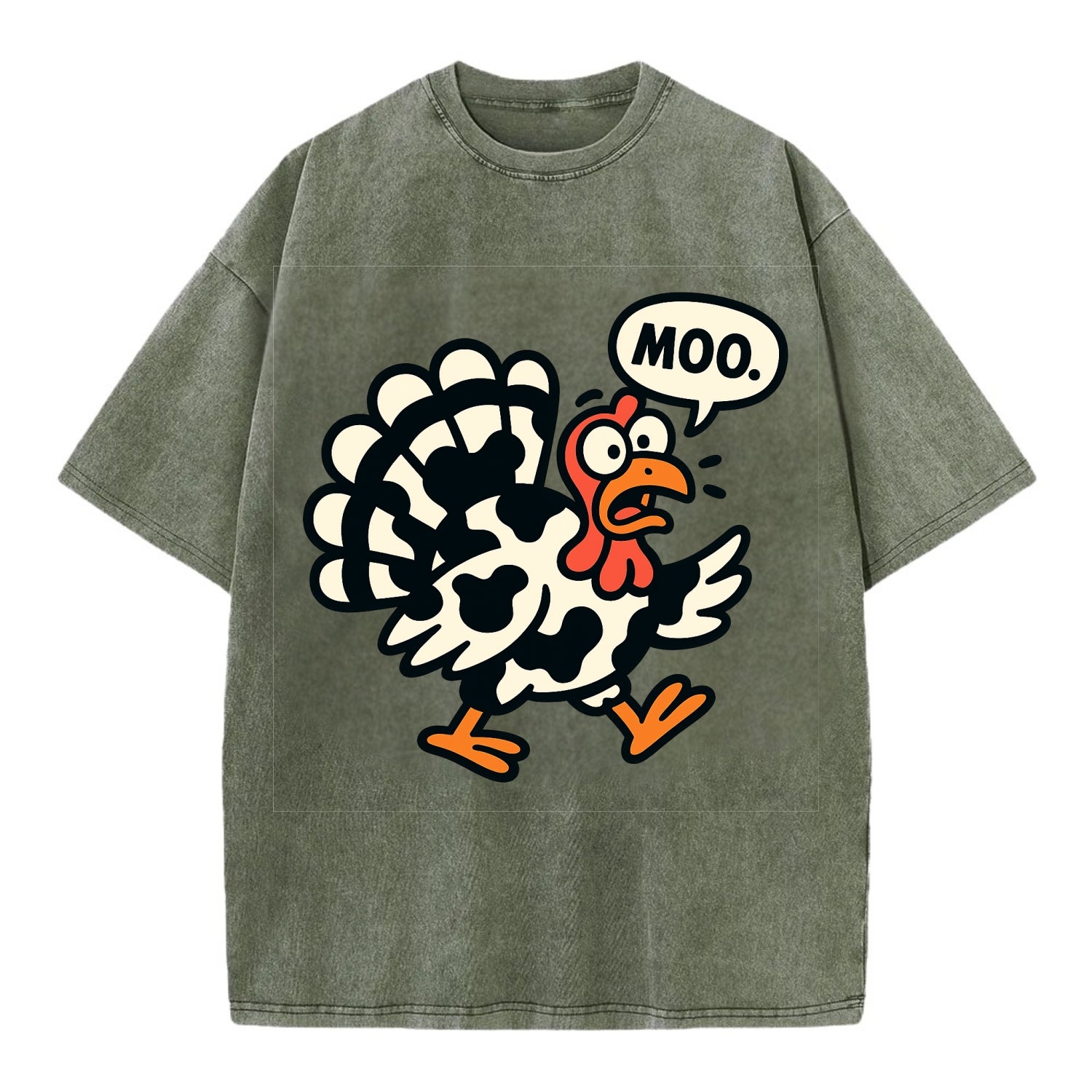 Mooing Turkey - Vintage T-shirt - Army Green