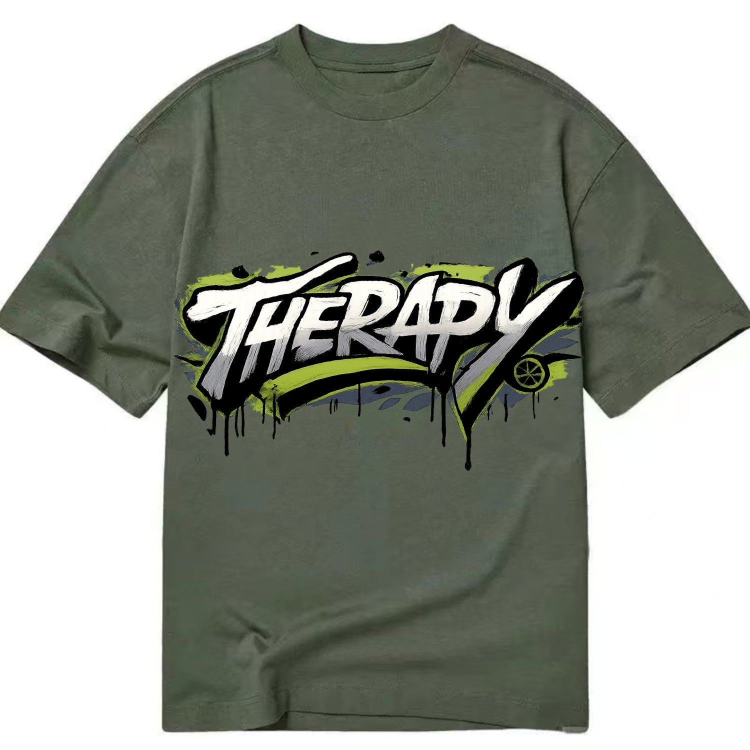 Bold typography design - "THERAPY" - mental health, getting help - Classic T-shirt - Army Green