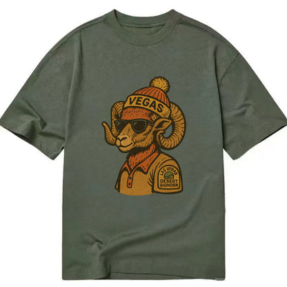 Las Vegas Desert Bighorn wearing Vegas beanie with pom pom and wayfarer sunglasses - Classic T-shirt - Army Green
