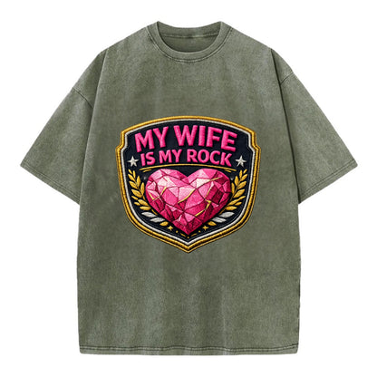 MY WIFE IS MY ROCK - pink rock heart - pink - solid wife - Vintage T-shirt - Army Green