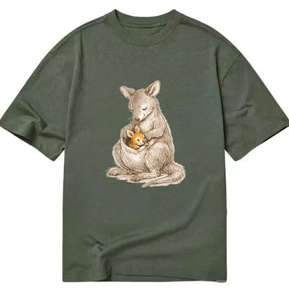 MOTHER'S POUCH | Kangaroo maternal embrace | Joey safe inside | Protective love | - Classic T-shirt - Army Green