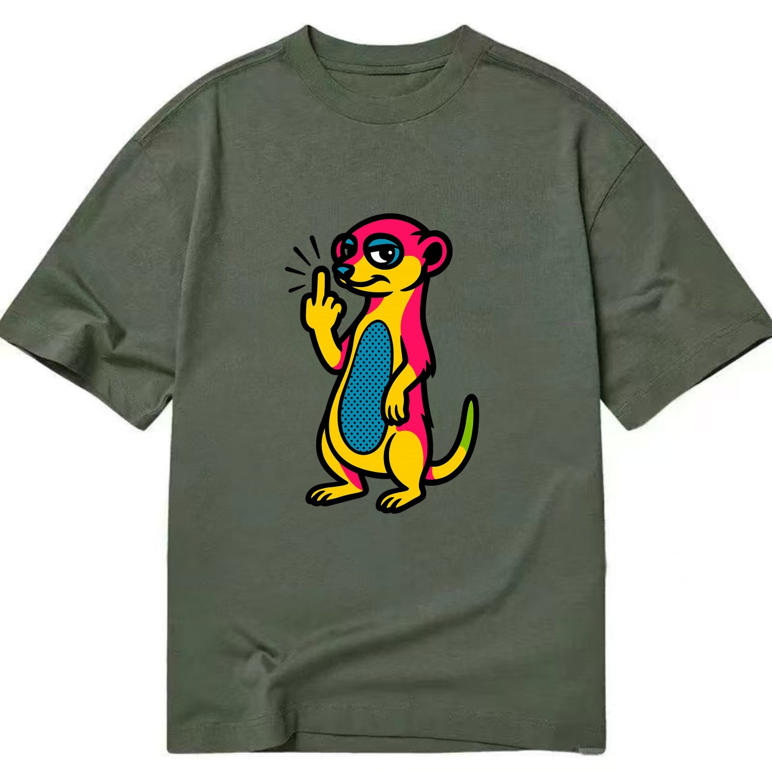 cute meerkat standing guard on hind legs, one front paw raised in sassy salute - Classic T-shirt - Army Green