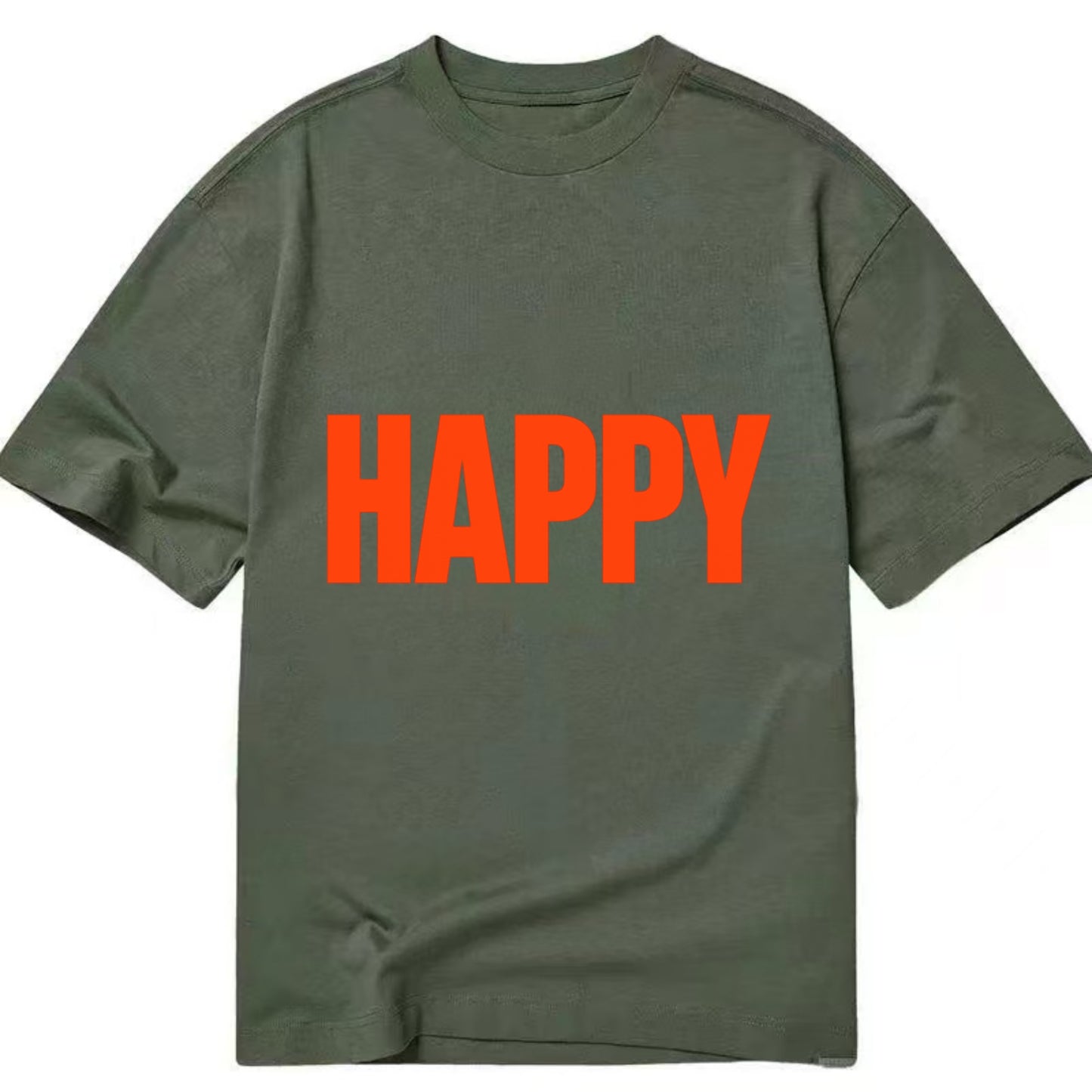 Bold typography design - "HAPPY" - joyful, content, pleased - Classic T-shirt - Army Green