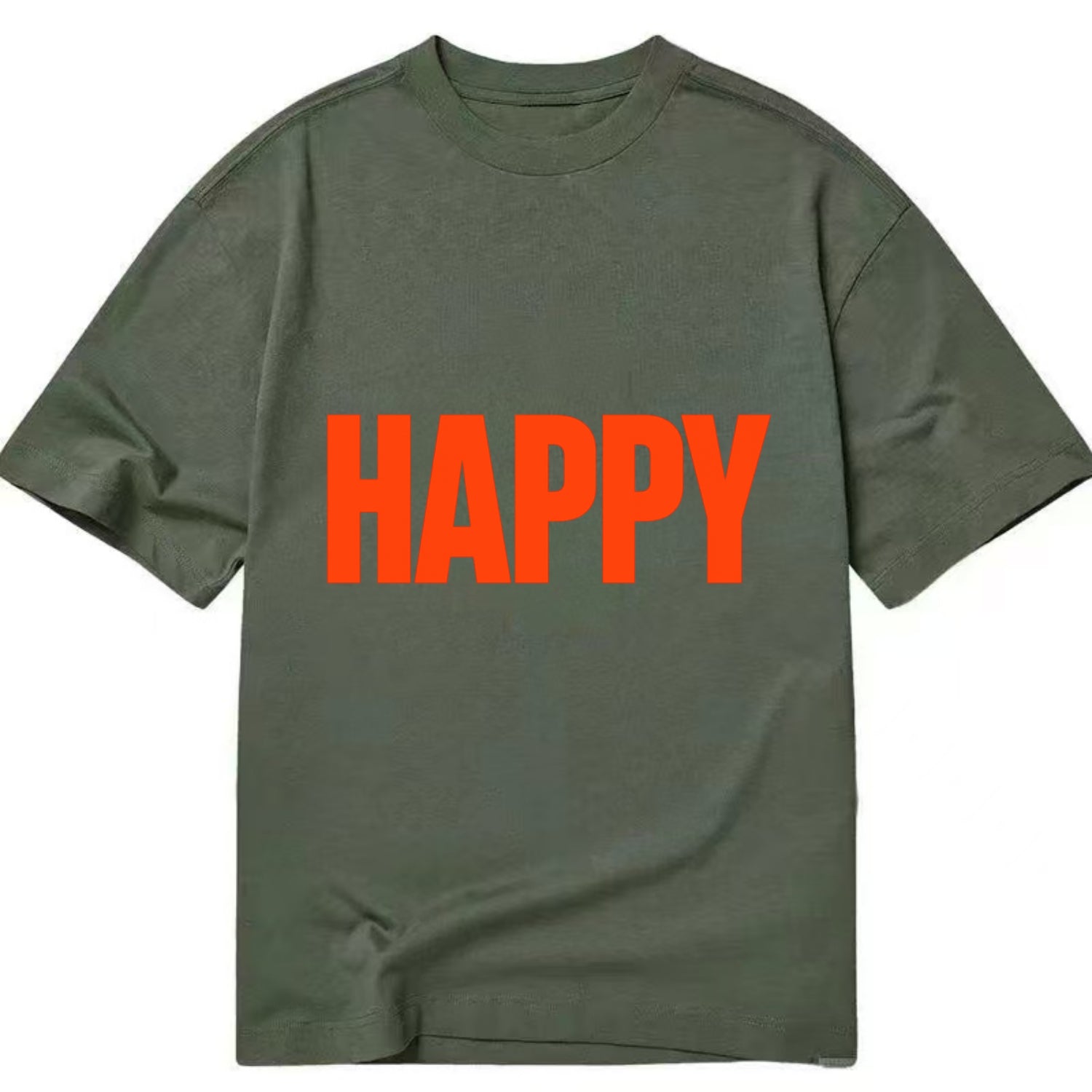 Bold typography design - "HAPPY" - joyful, content, pleased - Classic T-shirt - Army Green