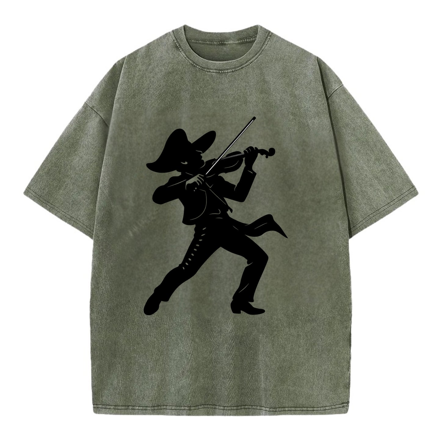 Mariachi violinist passionate performance - Vintage T-shirt - Army Green
