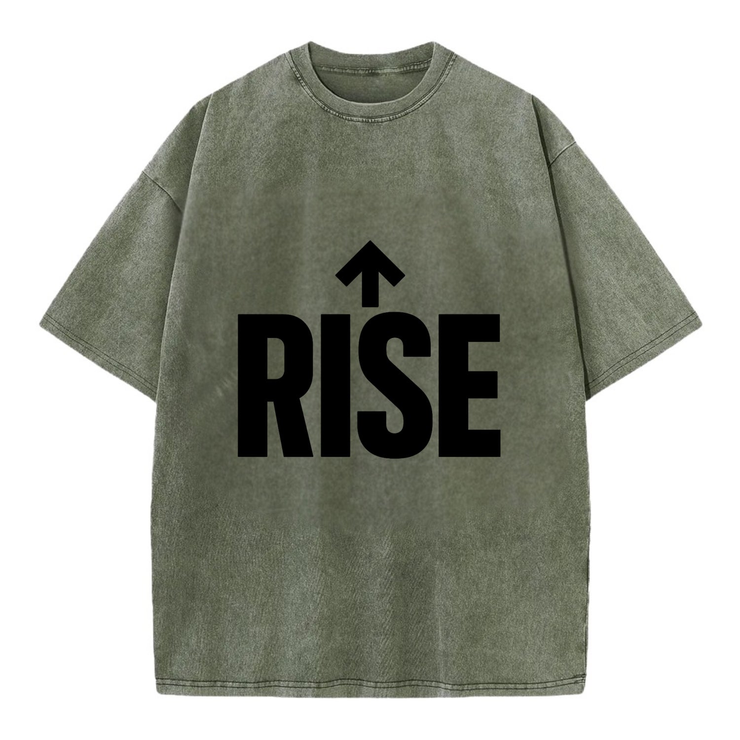 Bold typography design - "RISE" - getting up, ascending, elevating - Vintage T-shirt - Army Green
