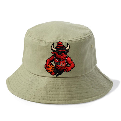 Chicago Bull wearing Bulls red and black beanie with horns design and wayfarer - Bucket Hat - Army Green