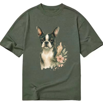 Boston Terrier with tuxedo markings, perky ears, paw up giving sass - Classic T-shirt - Army Green