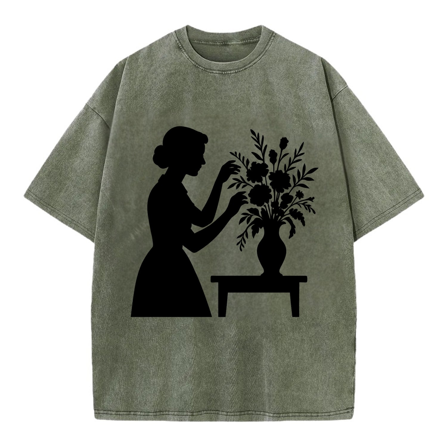 Florist arranging dramatic bouquet - Vintage T-shirt - Army Green