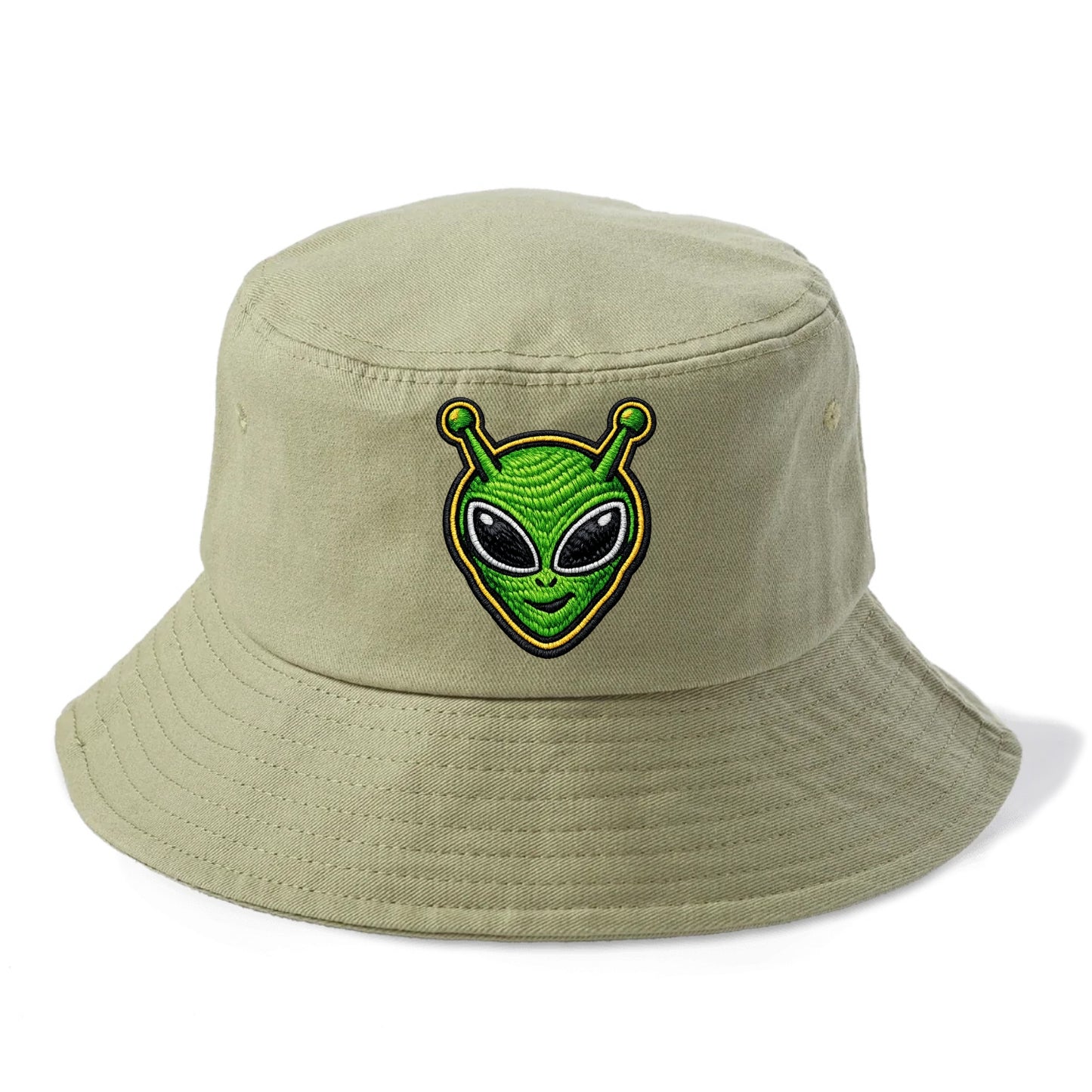 ALIEN MARTIAN - green alien with antenna in green , little green man - Bucket Hat - Army Green