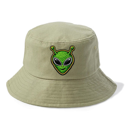 ALIEN MARTIAN - green alien with antenna in green , little green man - Bucket Hat - Army Green