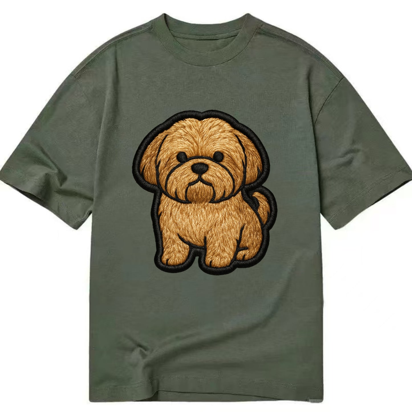 Shih Tzu - Minimalist fluffy design with - Classic T-shirt - Army Green