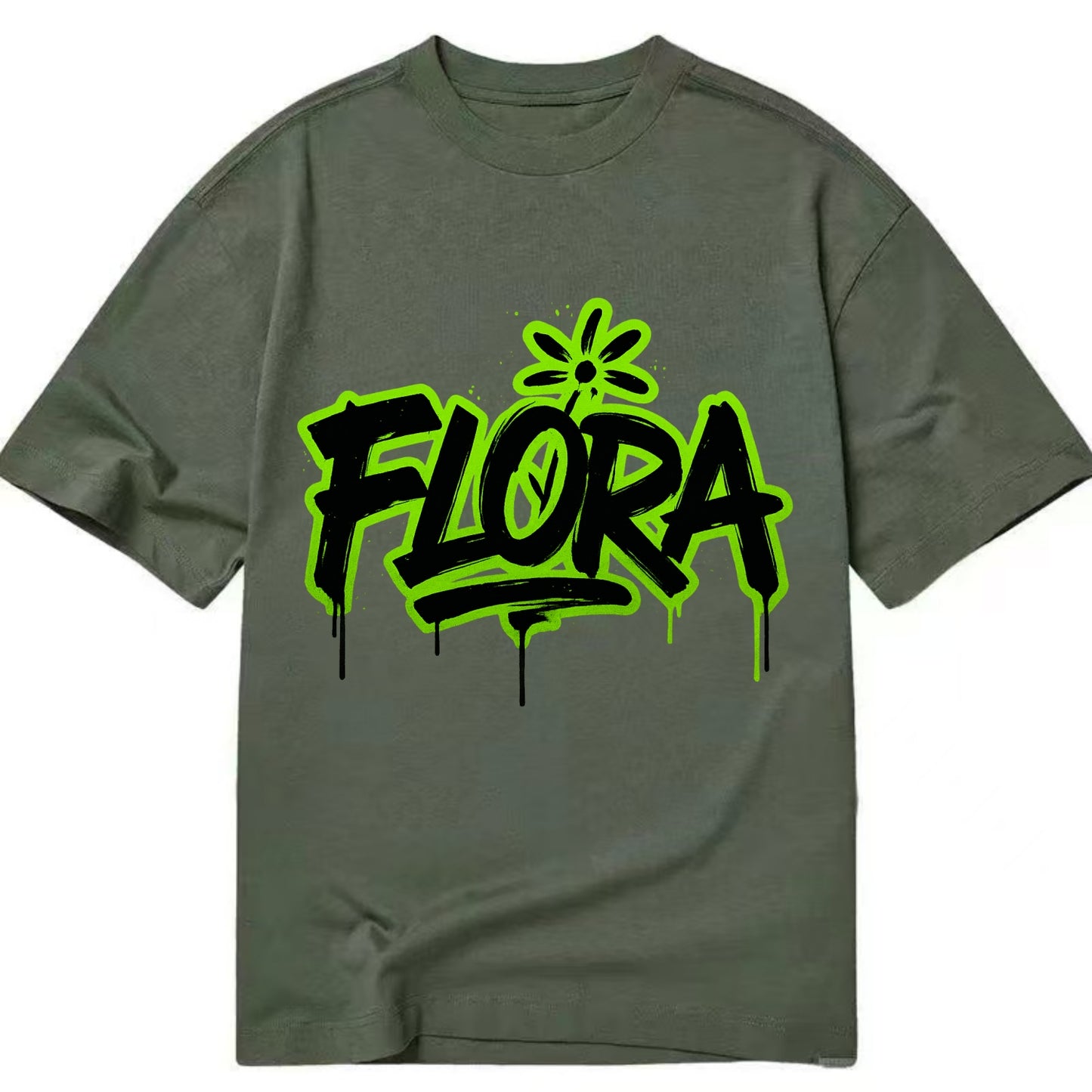 Bold typography design - "FLORA" - plant life, blooming - Classic T-shirt - Army Green