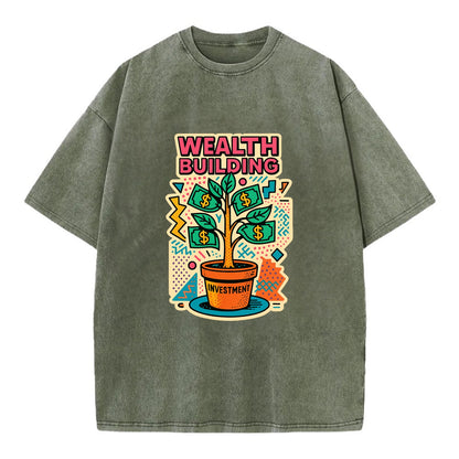 Money tree growing from investment pot - financial independence journey, wealth - Vintage T-shirt - Army Green