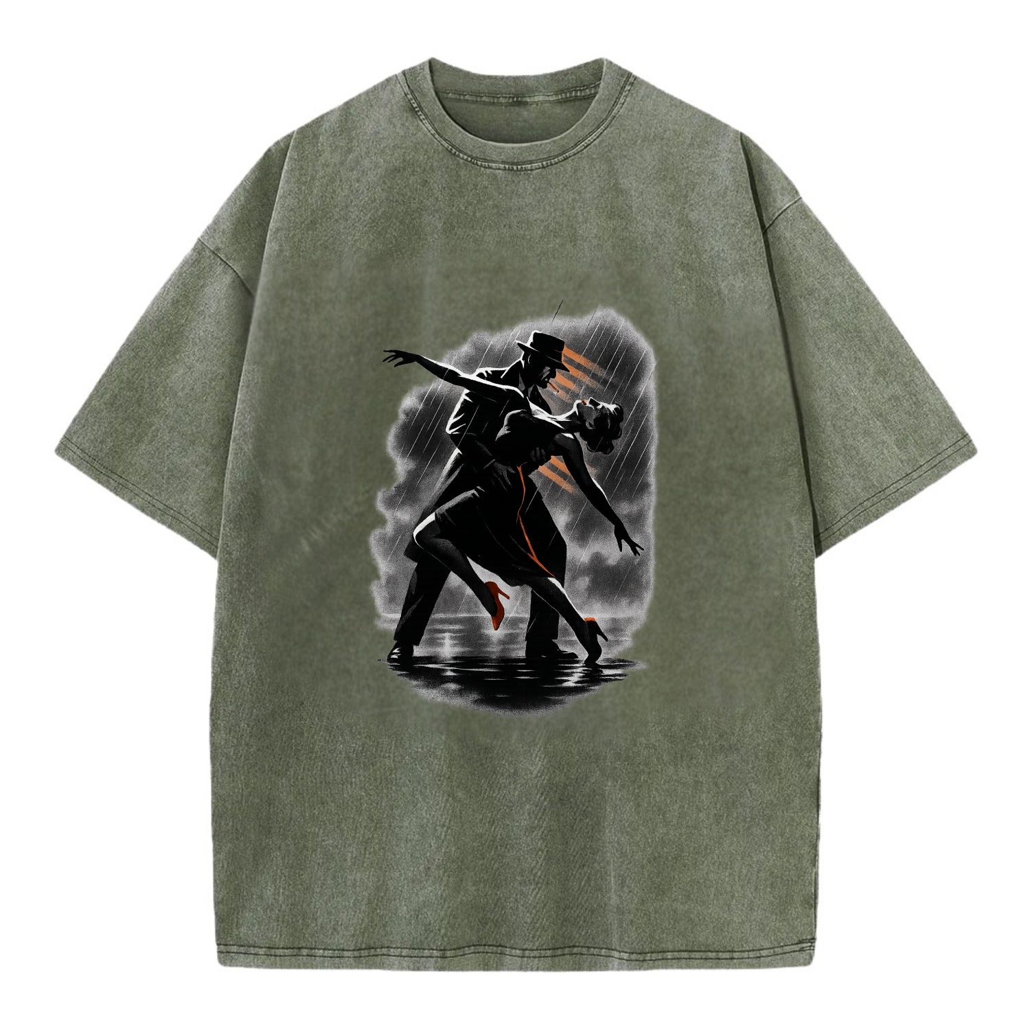romantic dance pose with woman lifted in the air at lakeside - Vintage T-shirt - Army Green