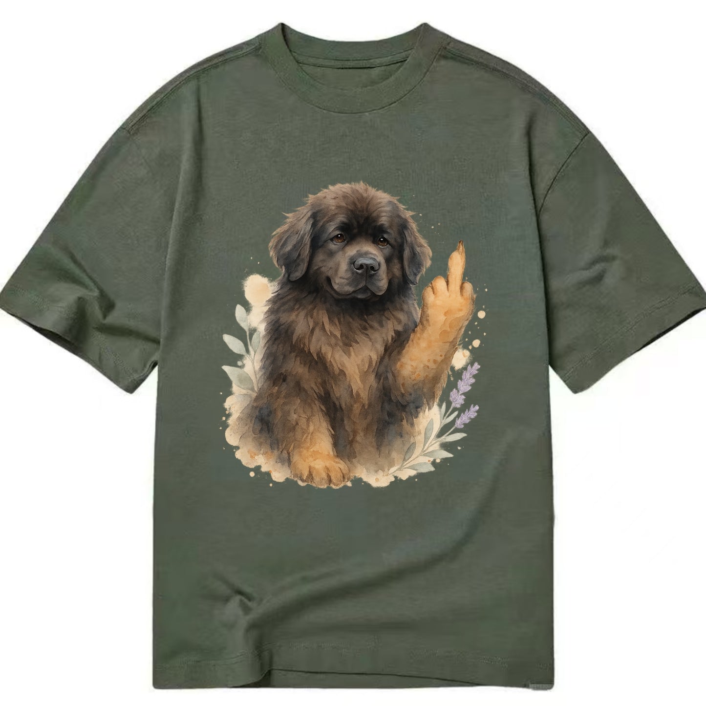 Newfoundland fluffy bear-like with webbed paws, massive gentle paw up - Classic T-shirt - Army Green