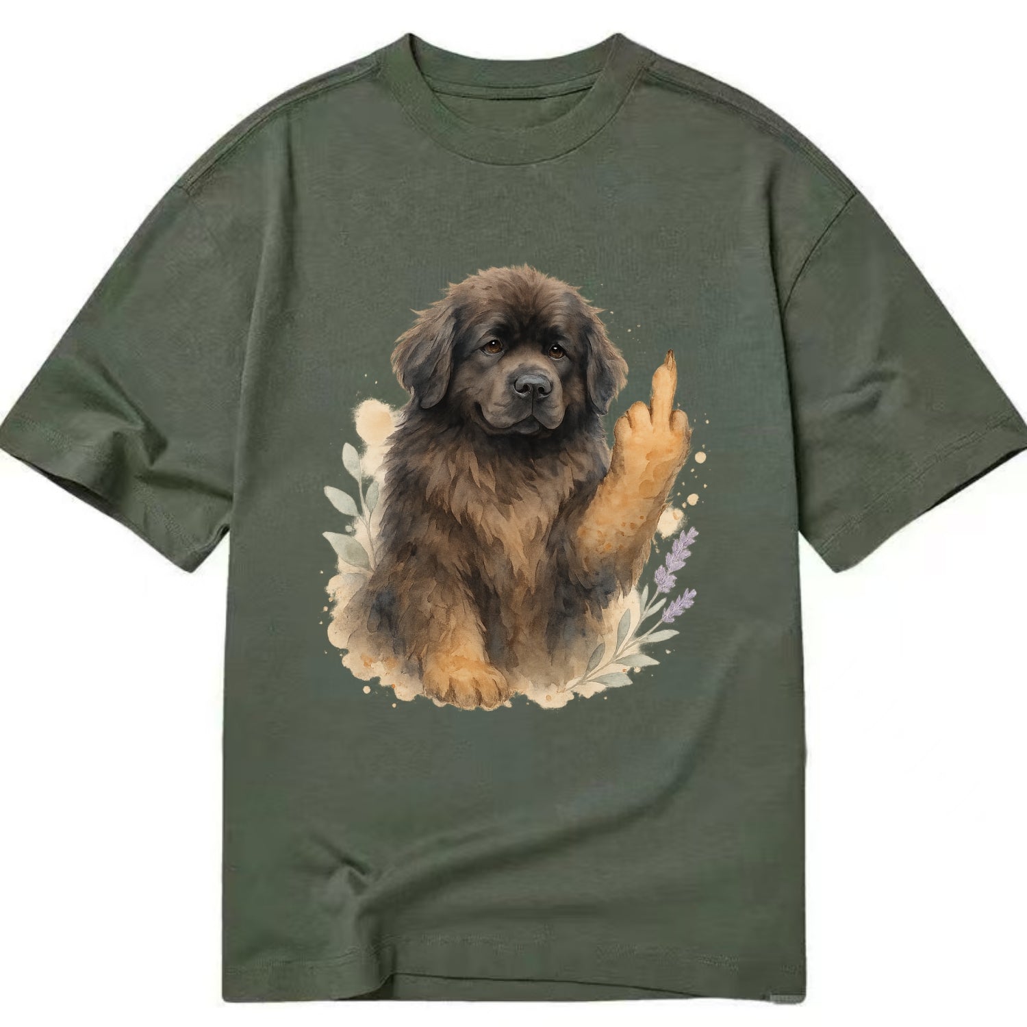 Newfoundland fluffy bear-like with webbed paws, massive gentle paw up - Classic T-shirt - Army Green