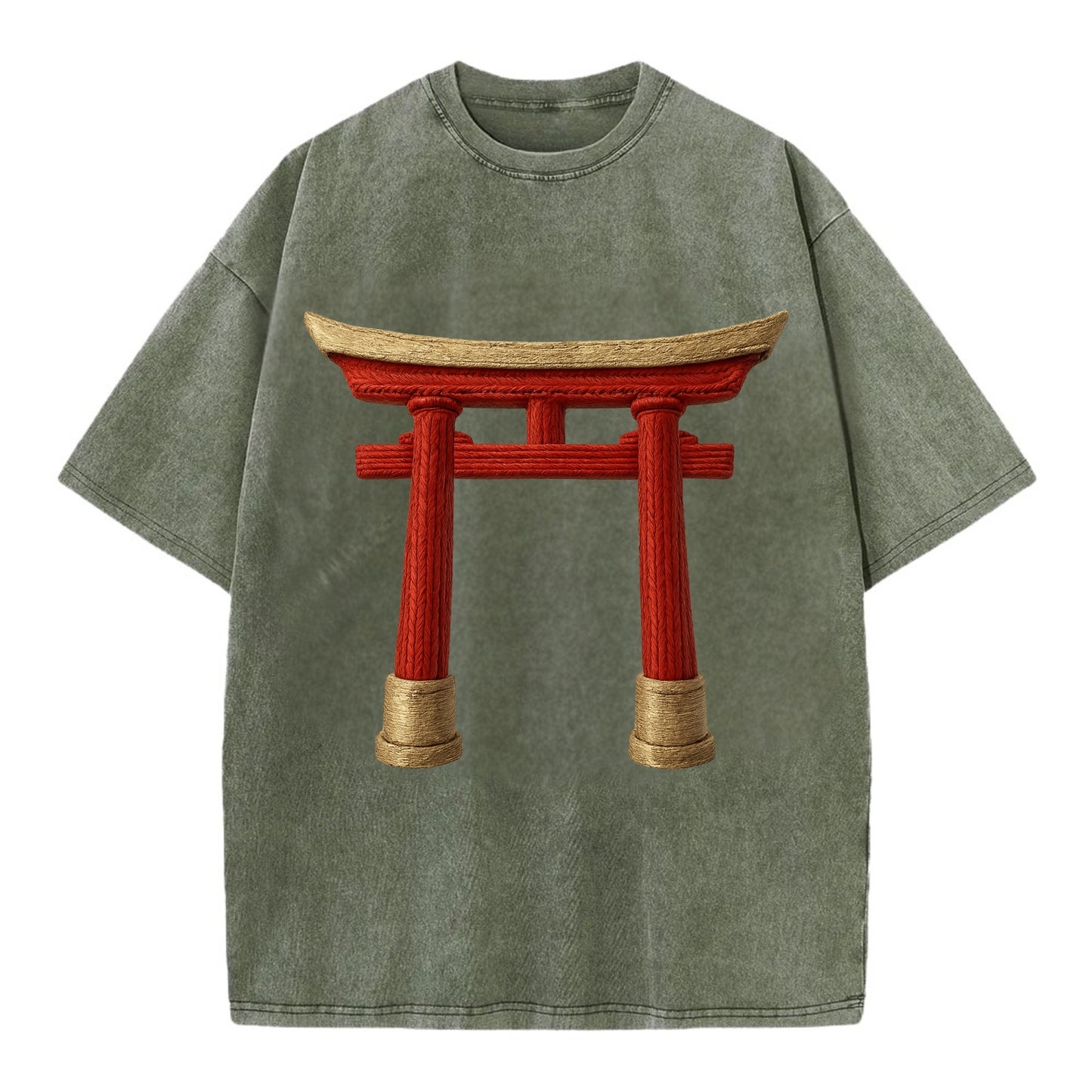 Japanese Torii Gate  - Vintage T-shirt - Army Green