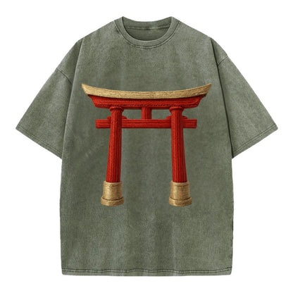 Japanese Torii Gate  - Vintage T-shirt - Army Green