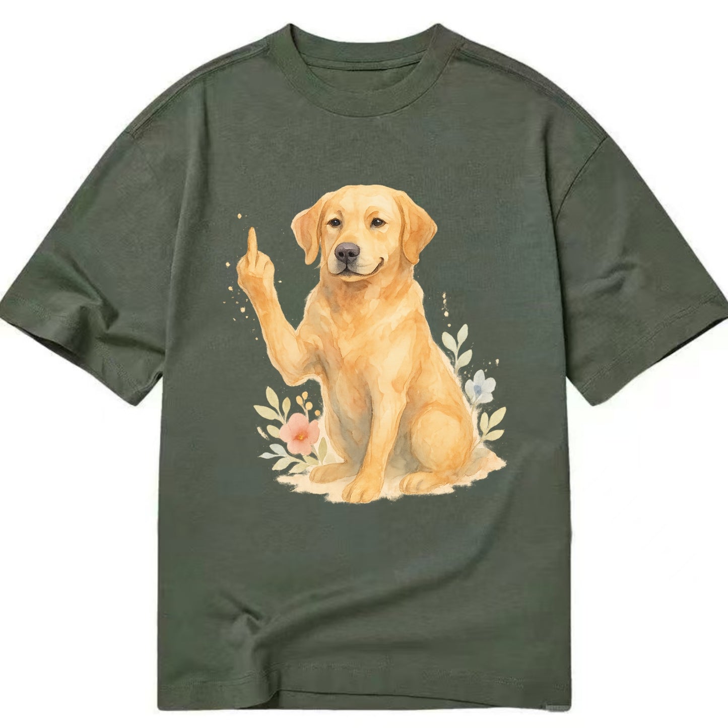 Labrador Retriever yellow sitting pretty, friendly face, strong paw up with sass - Classic T-shirt - Army Green