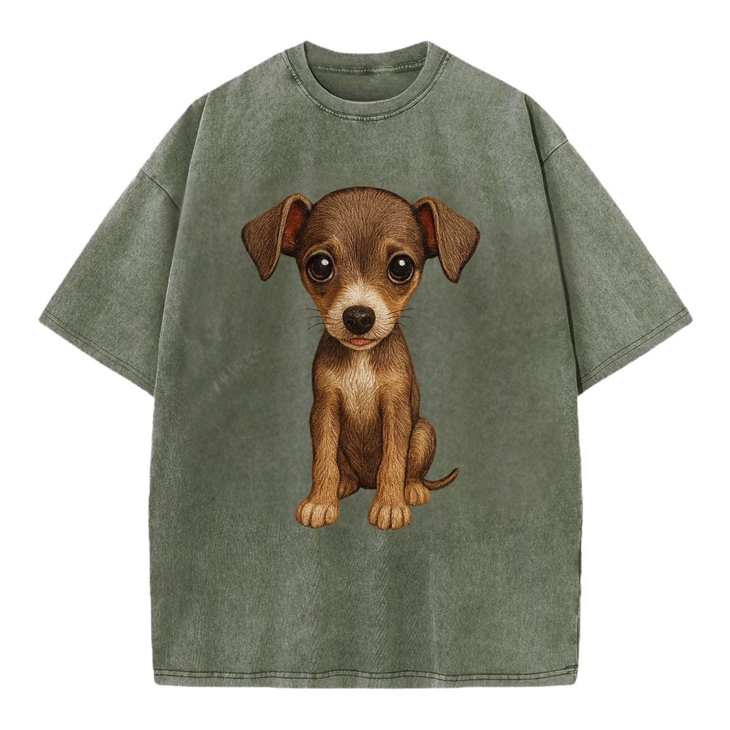 Baby Italian Greyhound Puppy - sleek tiny body, long legs, gentle eyes, - Vintage T-shirt - Army Green